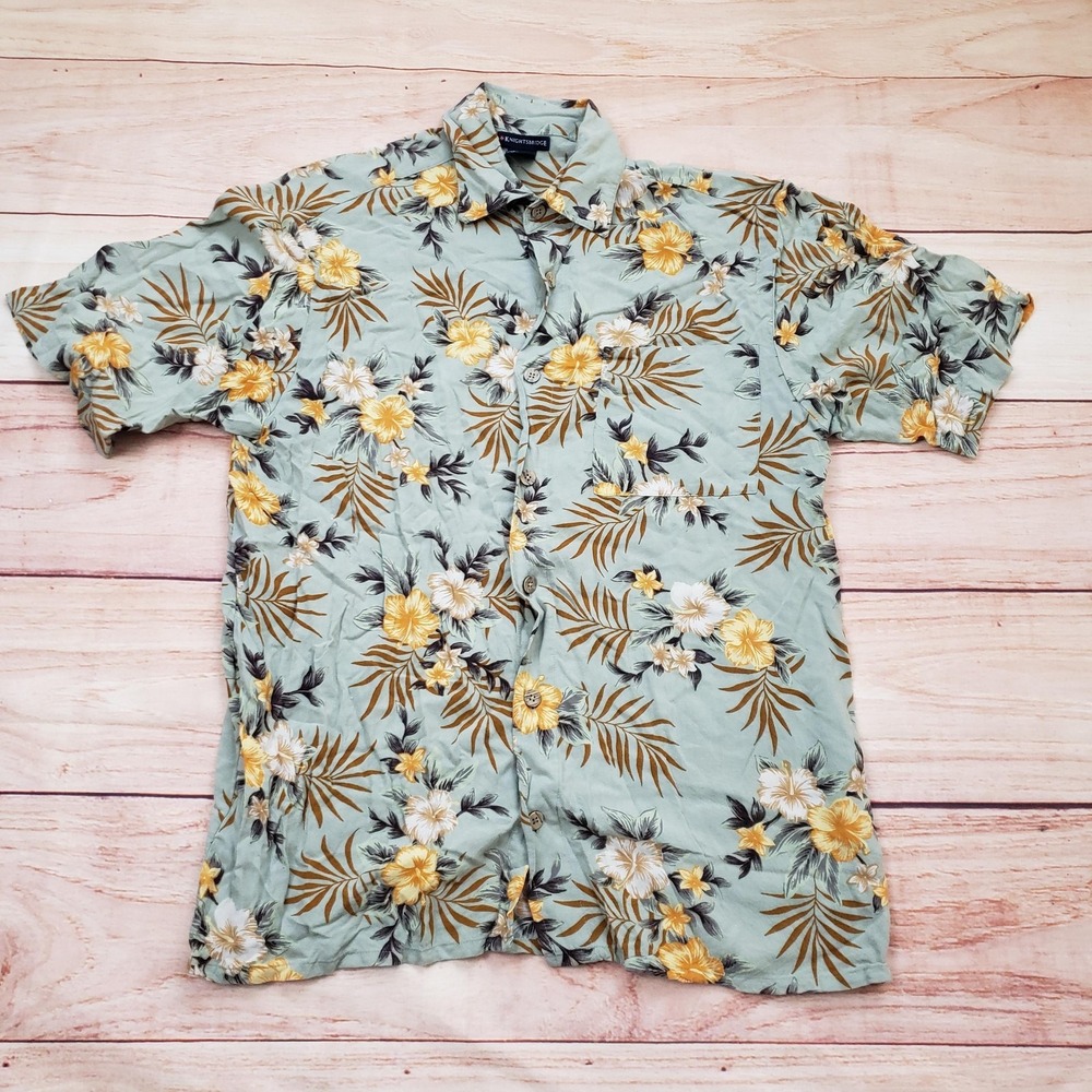 Knightsbridge Shirt Mens Small Green Floral Hawaiian Button Up Rayon‎ Casual